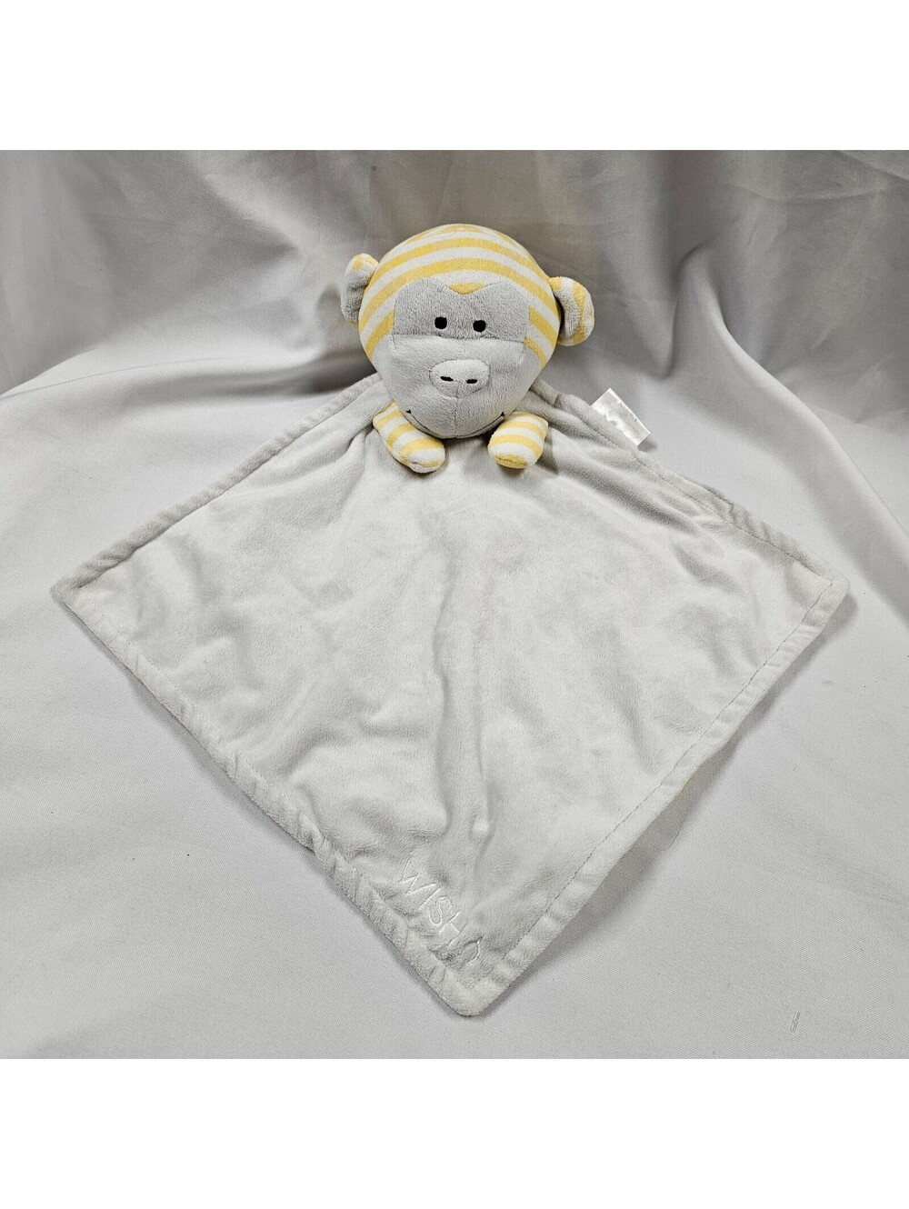 Bella Tunno Yellow Gray White Stripe Monkey Security Blanket Rattle Wish Chime